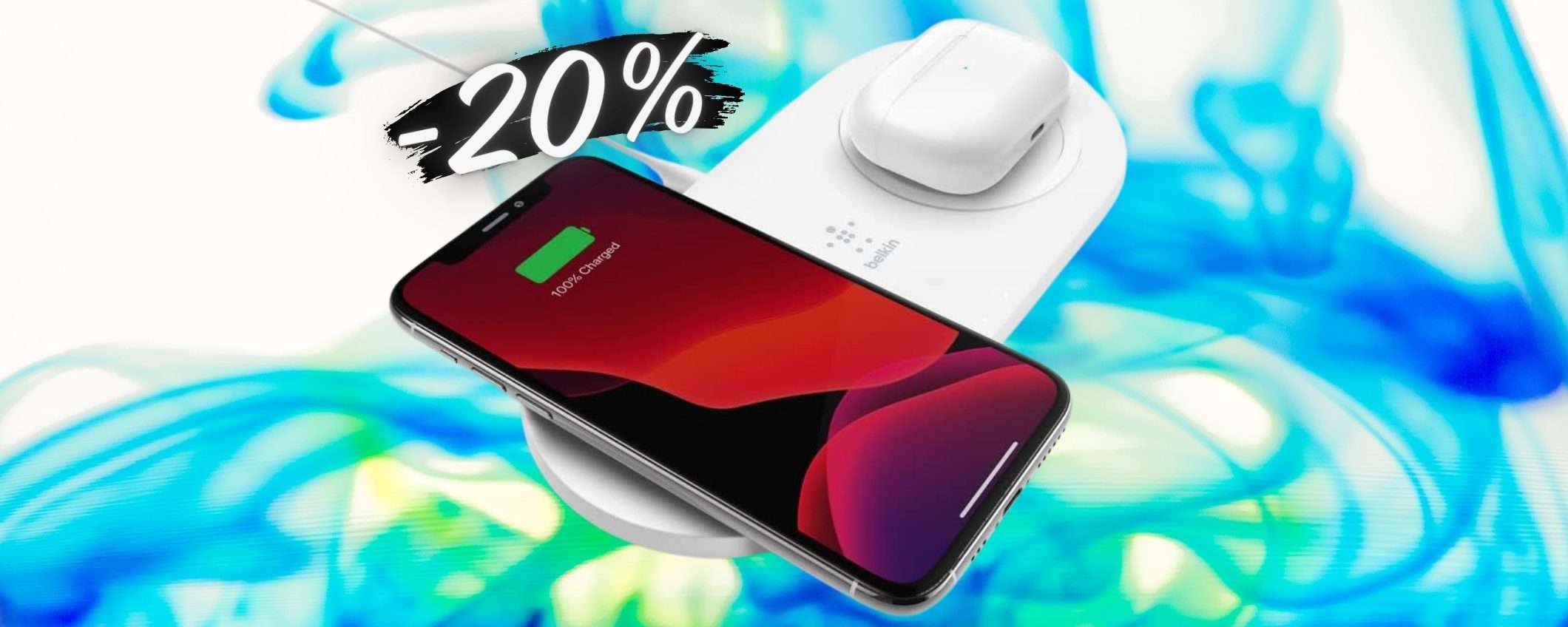 Doppio caricabatteria wireless in SCONTO del 20% su Amazon