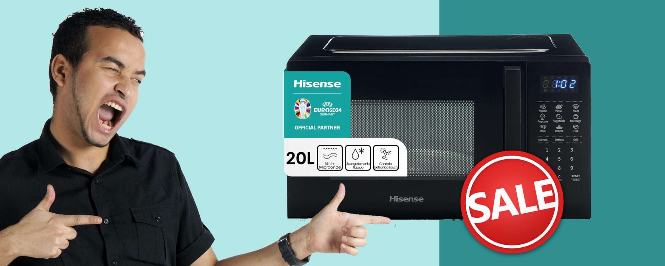 Forno a microonde con Grill Hisense: doppio sconto TOP (28%+coupon5%)