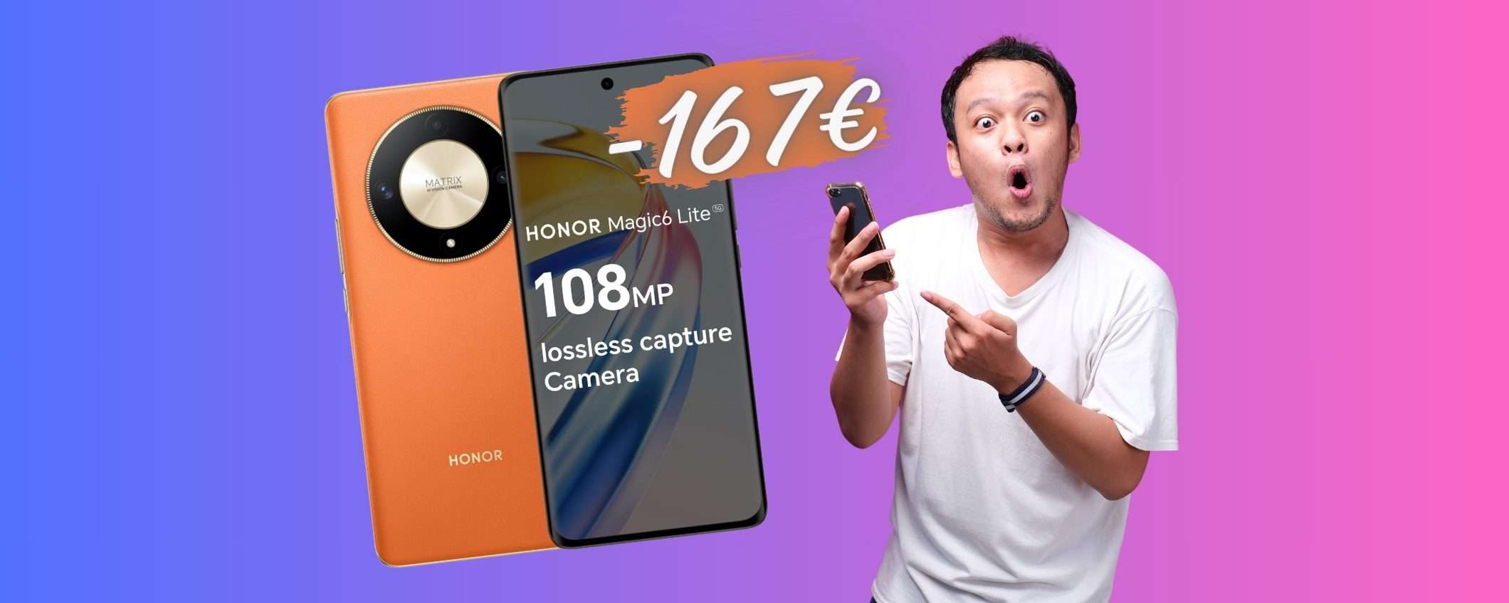 HONOR Magic 6 Lite (8/256GB) con camera da 108MP a 167€ in MENO