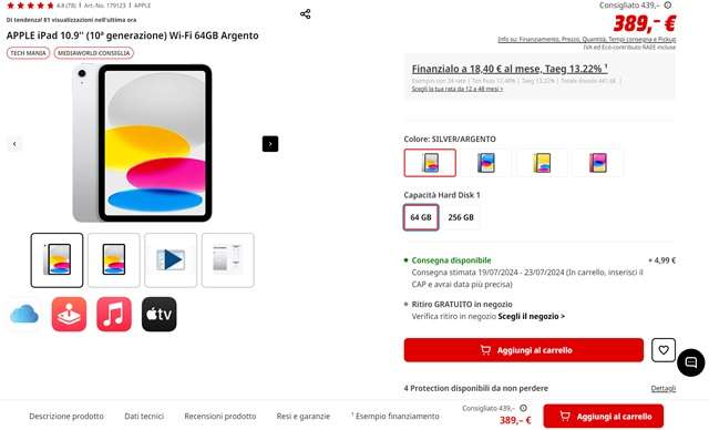 ipad 10 generazione 389 euro mediaworld