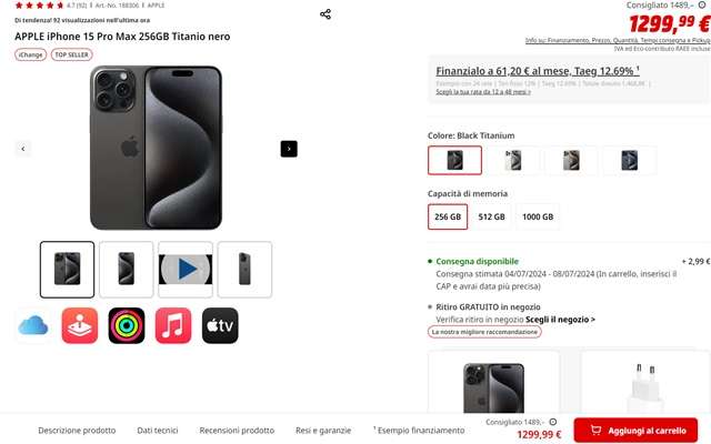 iphone 15 pro max 1.299 euro