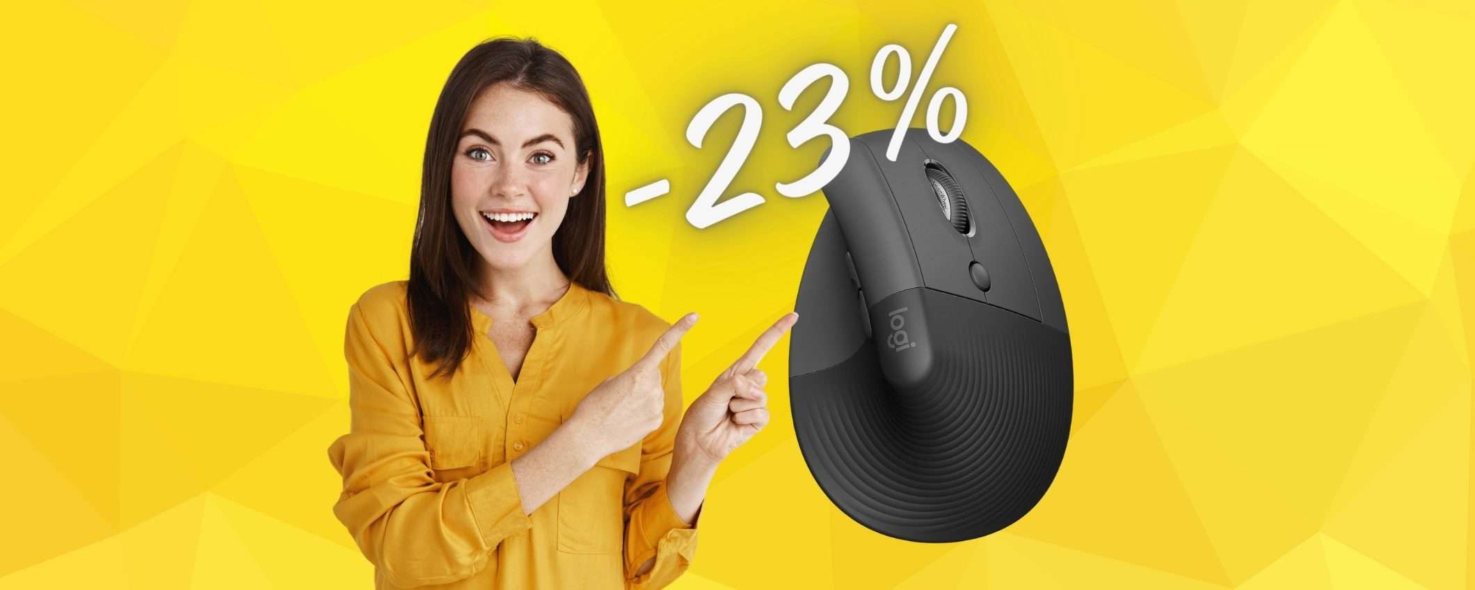 Logitech Lift: mouse wireless verticale ERGONOMICO in SCONTO del 23%