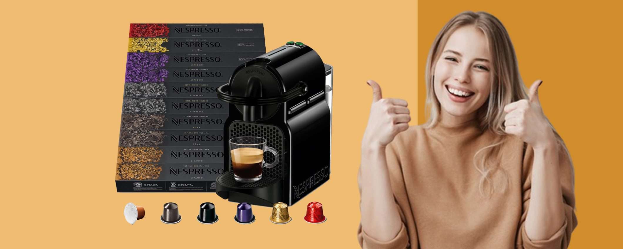 Macchina per caffè De'Longhi INISSIA+100capsule: sconto WOW (99€)