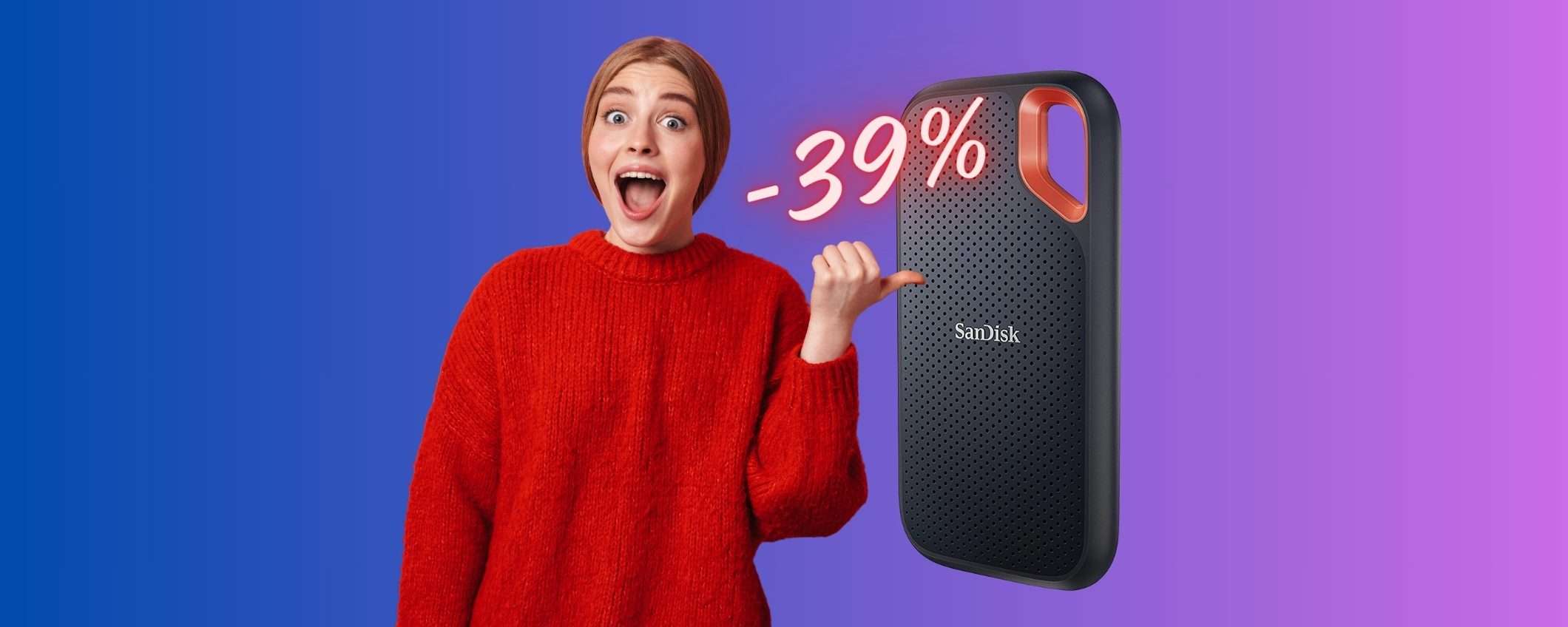 MAXI SCONTO del 39% per l'SSD portatile SanDisk Extreme da 1TB