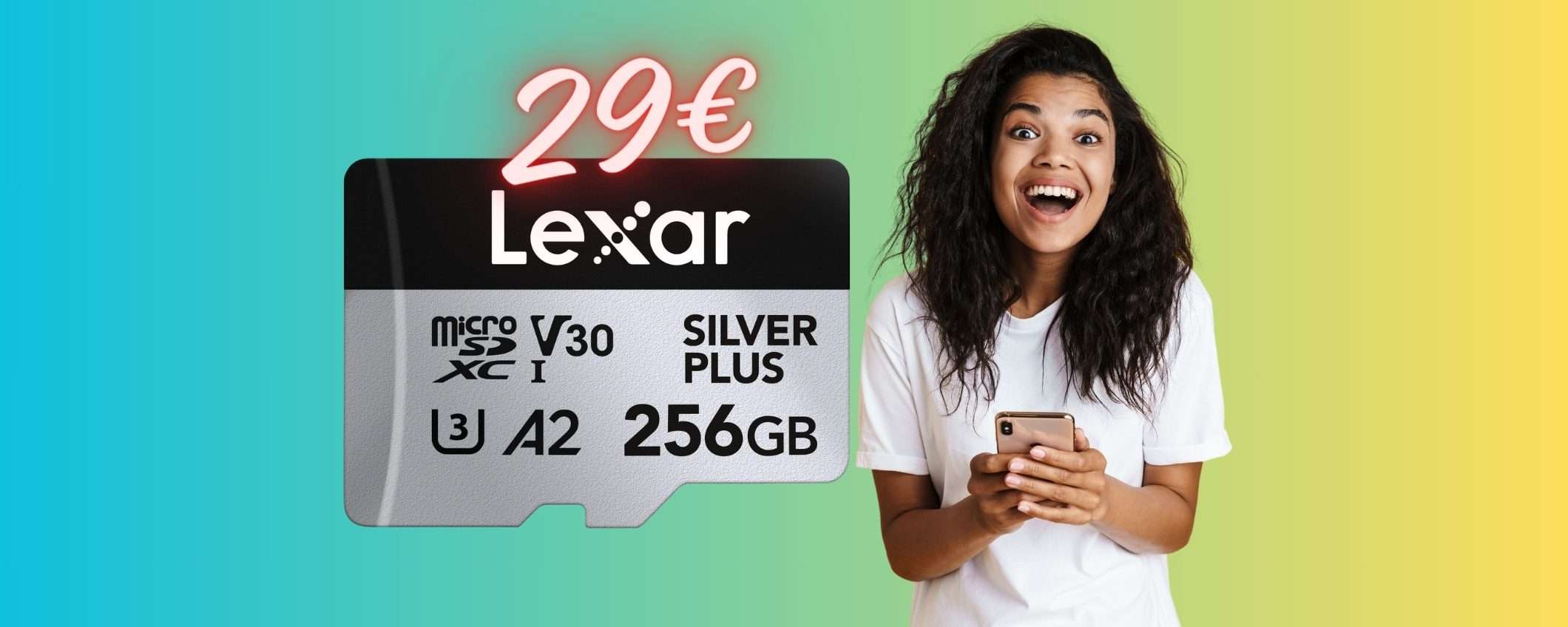 Memoria del cellulare piena? Con la microSD Lexar da 256GB risolvi (29€)