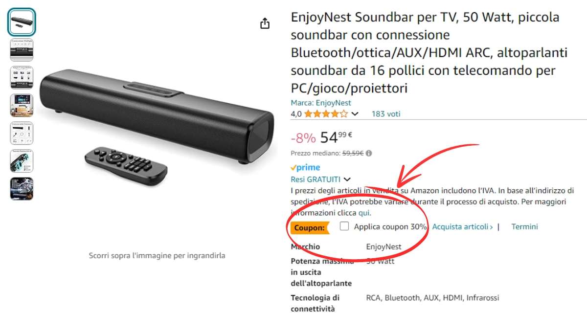 mini-soundbar-bluetooth-prezzo-fuori-testa-amazon-38e-coupon