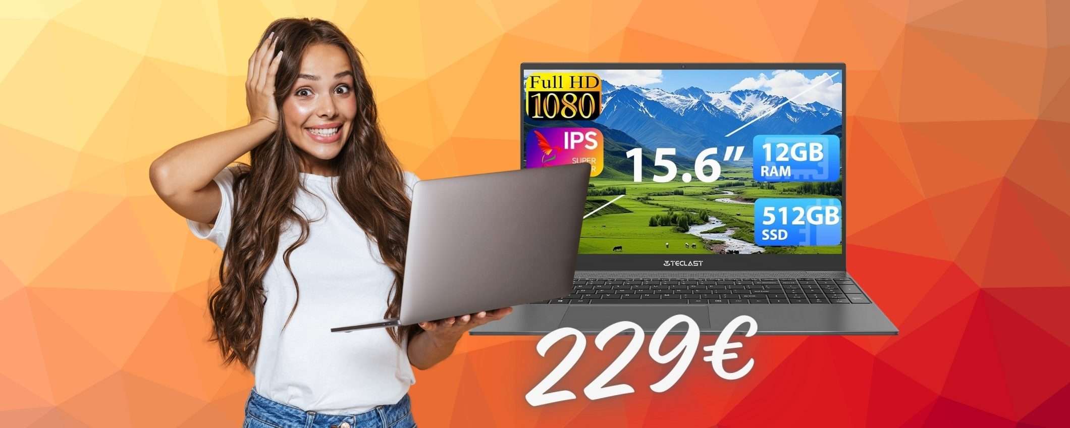 Notebook da 15,6 pollici con SSD da 512 GB e 12GB di RAM a SOLI 229€