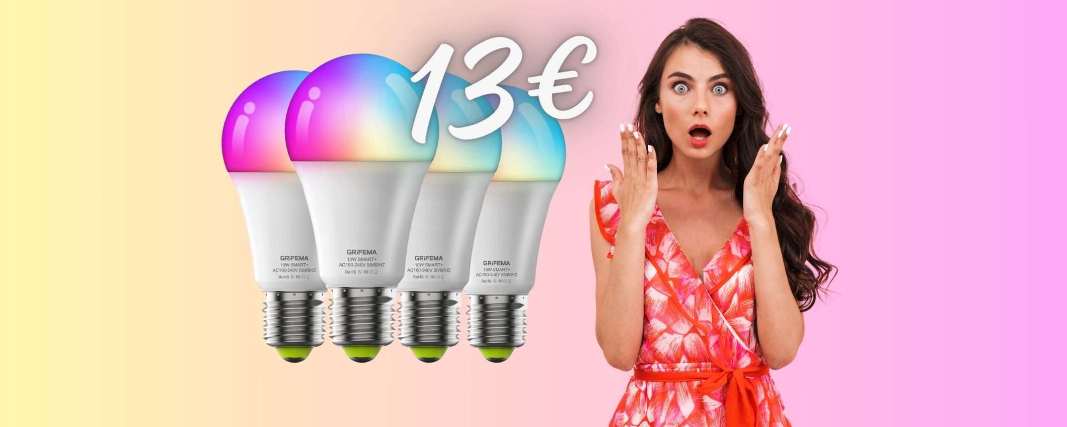 OFFERTA FOLLE su Amazon: 4 lampadine WiFi colorate a SOLI 13€