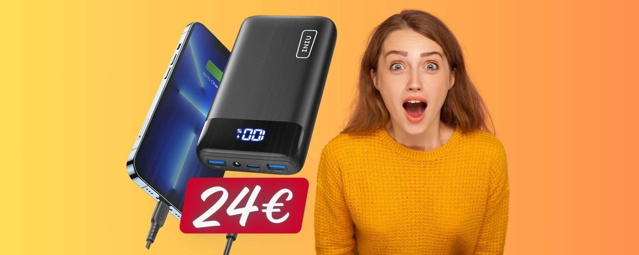 Power Bank da 20000 mAh e la BATTERIA è SEMPRE CARICA (24€)