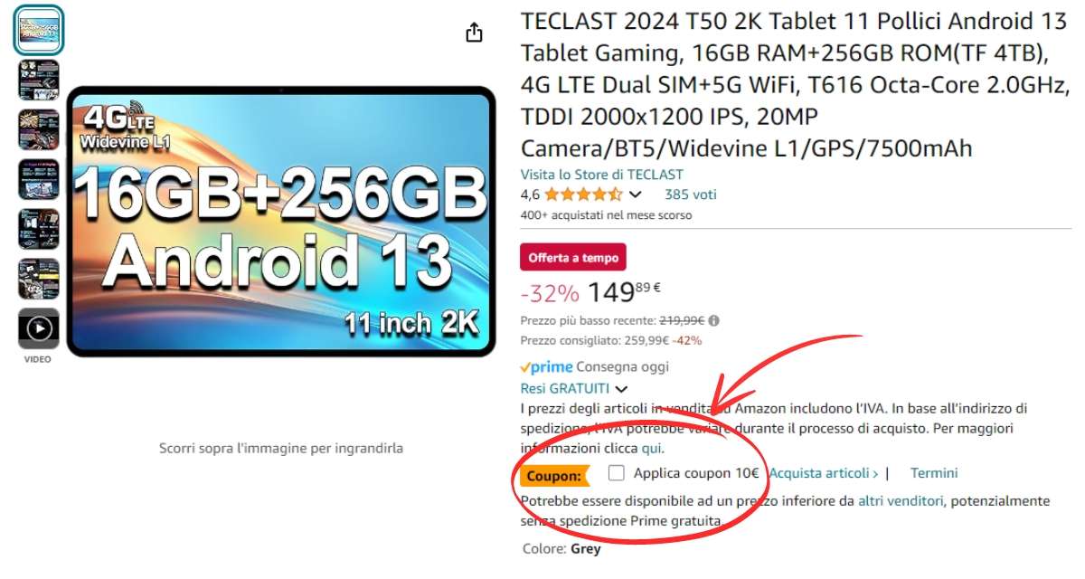 sconto-120e-questo-tablet-android-11-pollici-256gb-coupon