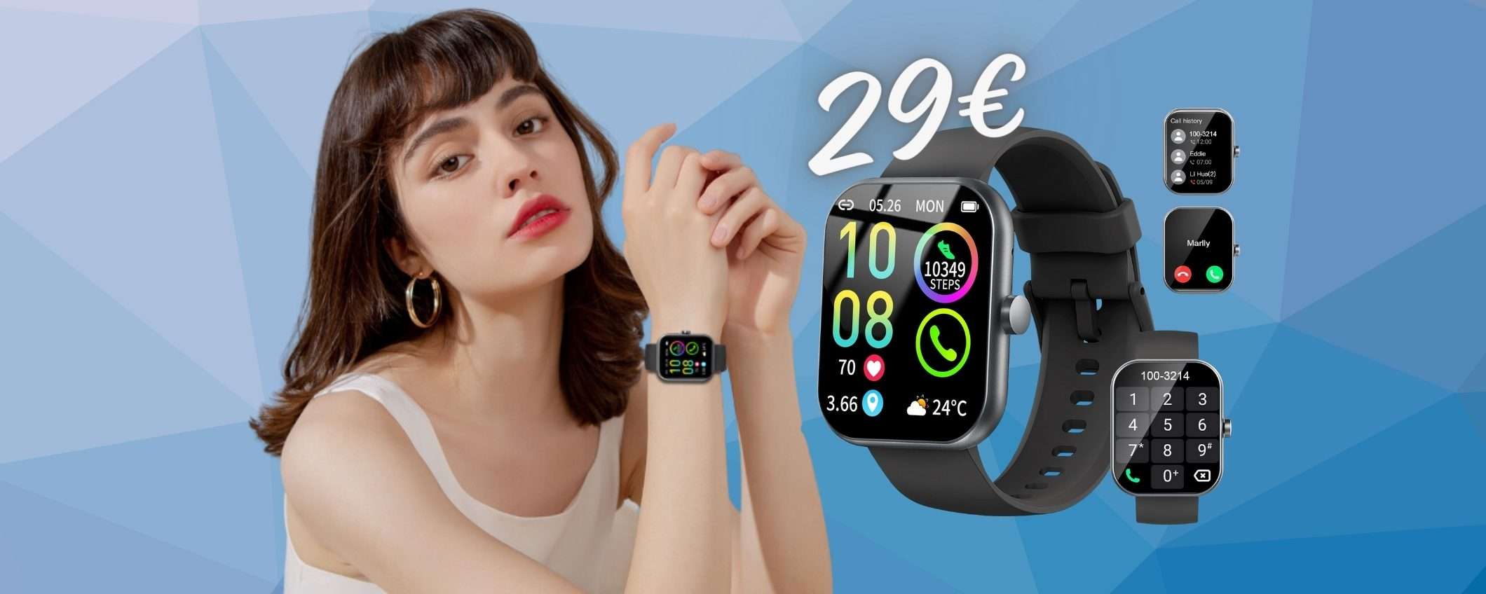 Smartwatch con altoparlante per le chiamate e 113 modalità sport tuo a 29€