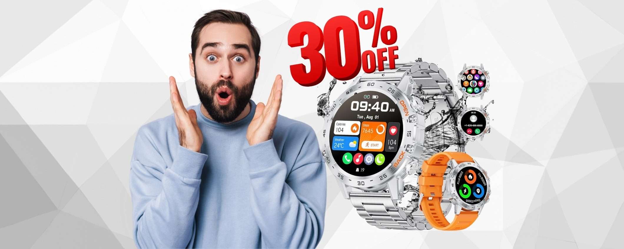 Smartwatch con microfono per le chiamate e 123 modalità sportive al 30%