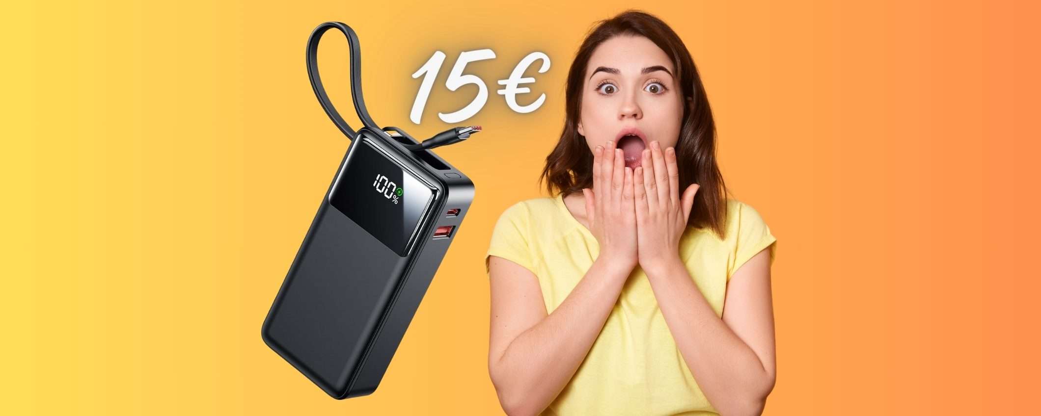 SOLO 15€ e puoi avere questo Power Bank da 20000mAh con cavo integrato