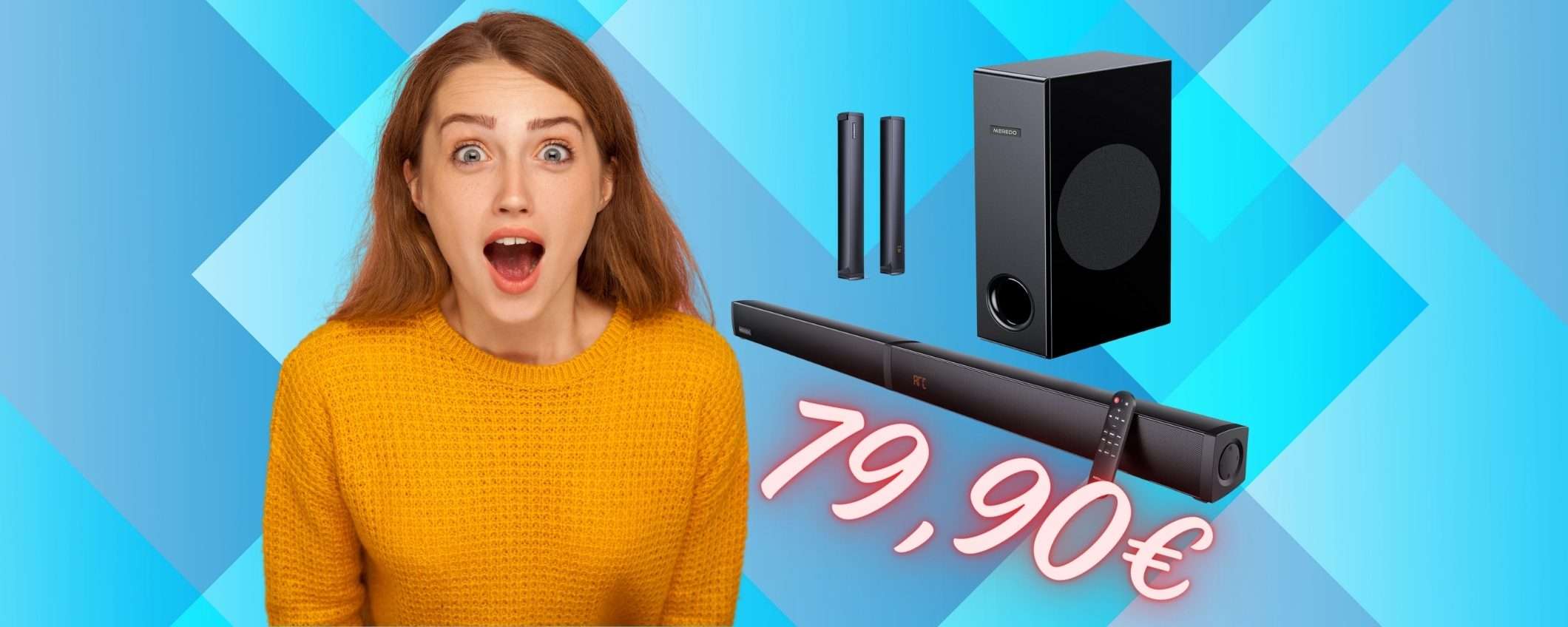 Soundbar Bluetooth da 180W con subwoofer a MENO di 80€, WOW