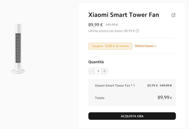 ventilatore da terra xiaomi 89 euro