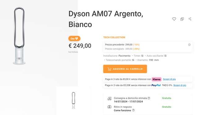 ventilatore dyson a 249 euro da unieuro