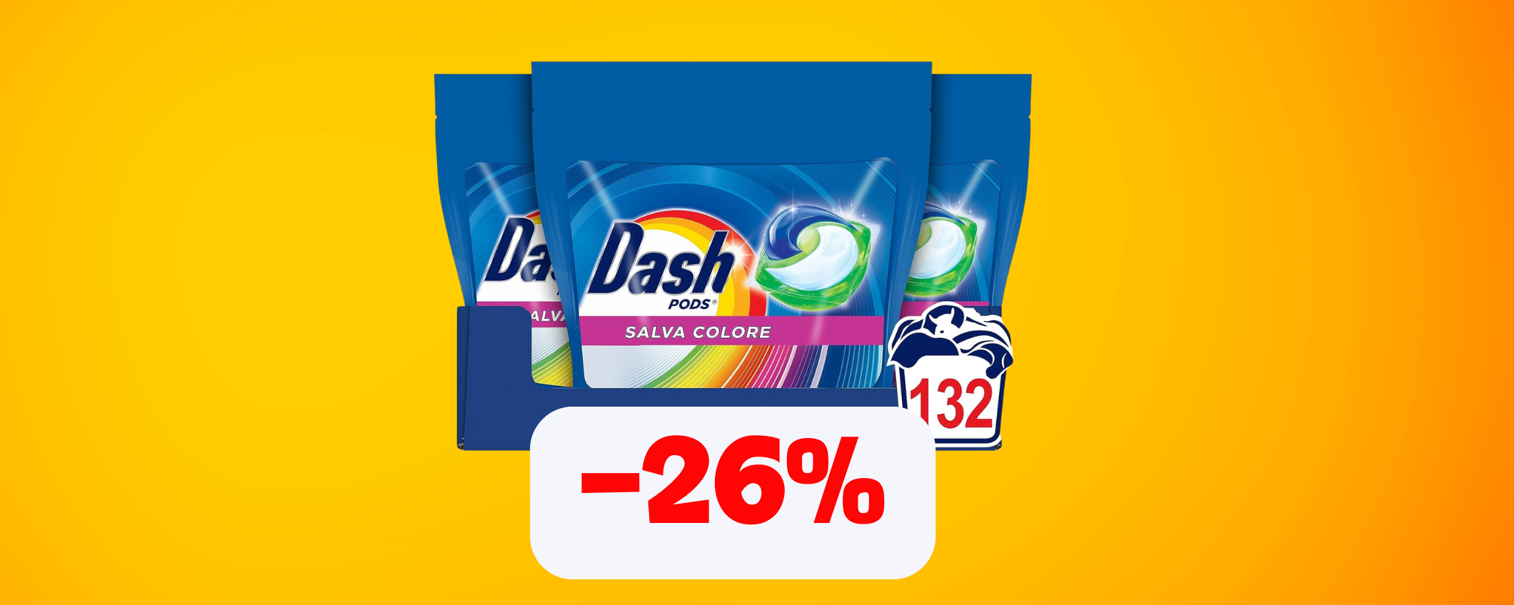 132 lavaggi con Dash Pods in sconto del 26%, occasione!