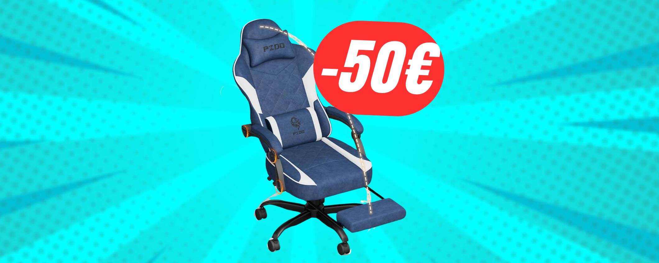 Risparmia 50€ sulla SEDIA da GAMING con POGGIAPIEDI!