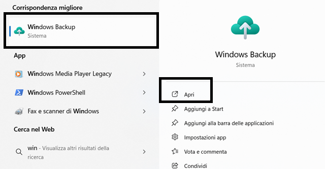 App Windows Backup: requisiti necessari