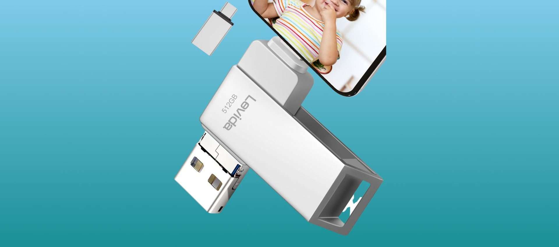 Chiavetta USB 4-in-1 da 512 GB: perfetta per gli iPhone, solo 34,68€