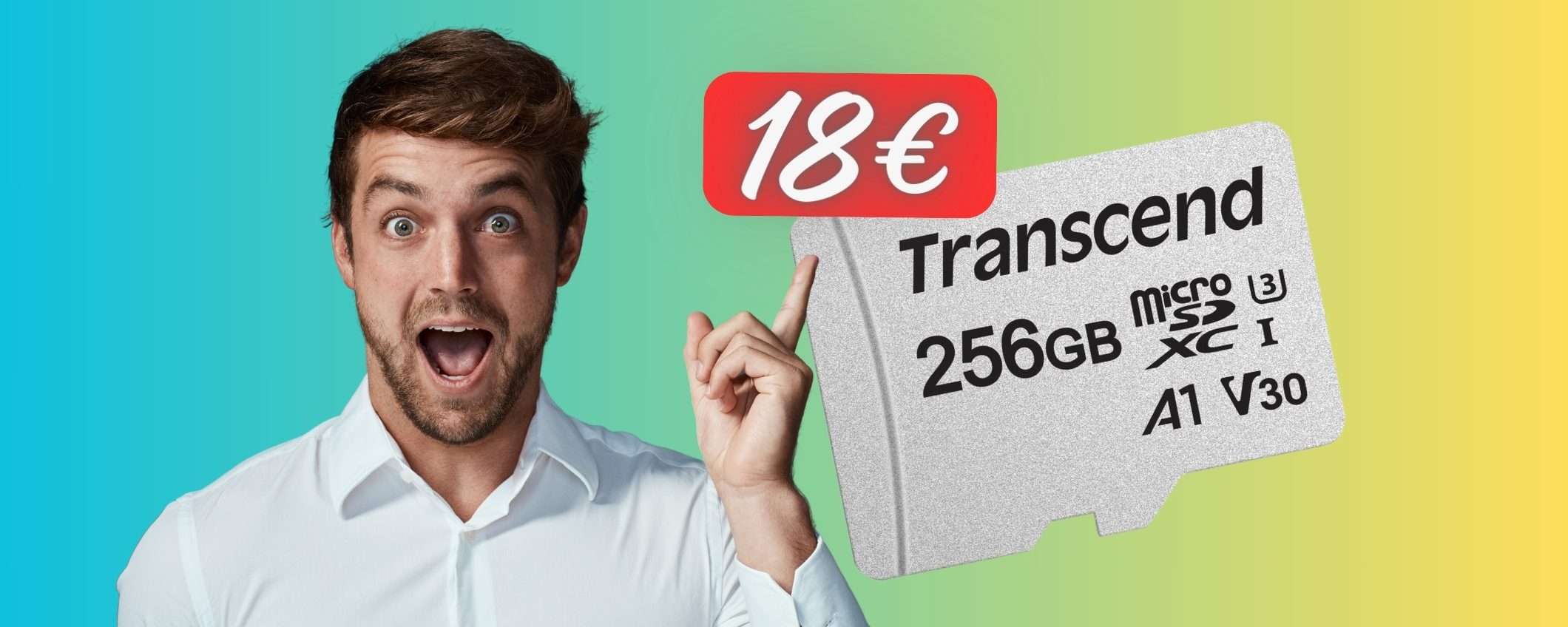 Appena 18€ per la scheda microSD Transcend da 256GB, FOLLIA Amazon