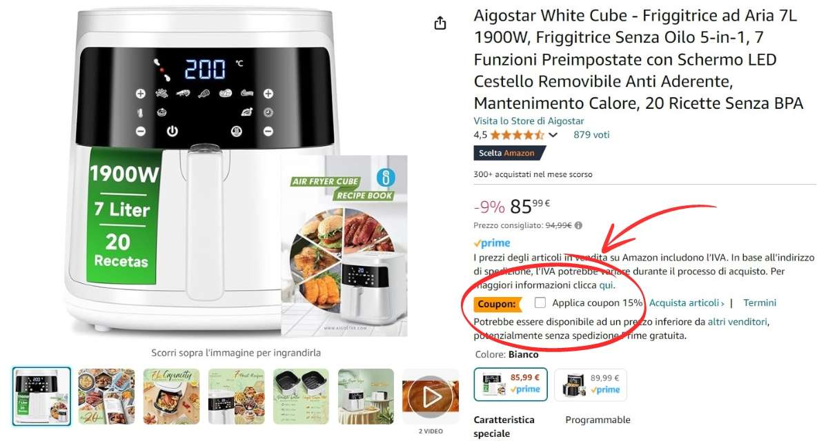 appena-73e-amazon-per-friggitrice-ad-aria-aigostar-withe-cube-7l-coupon