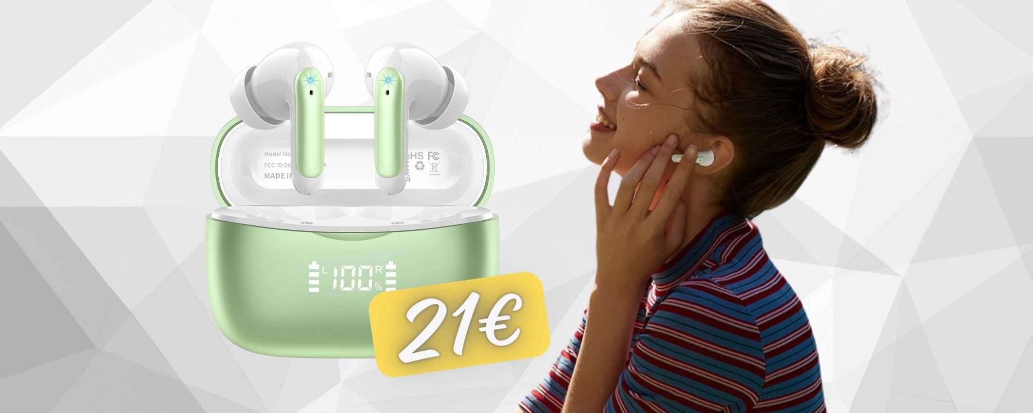 Auricolari Bluetooth con ENC e 56 ore di audio a PREZZO da SOGNO (21€)