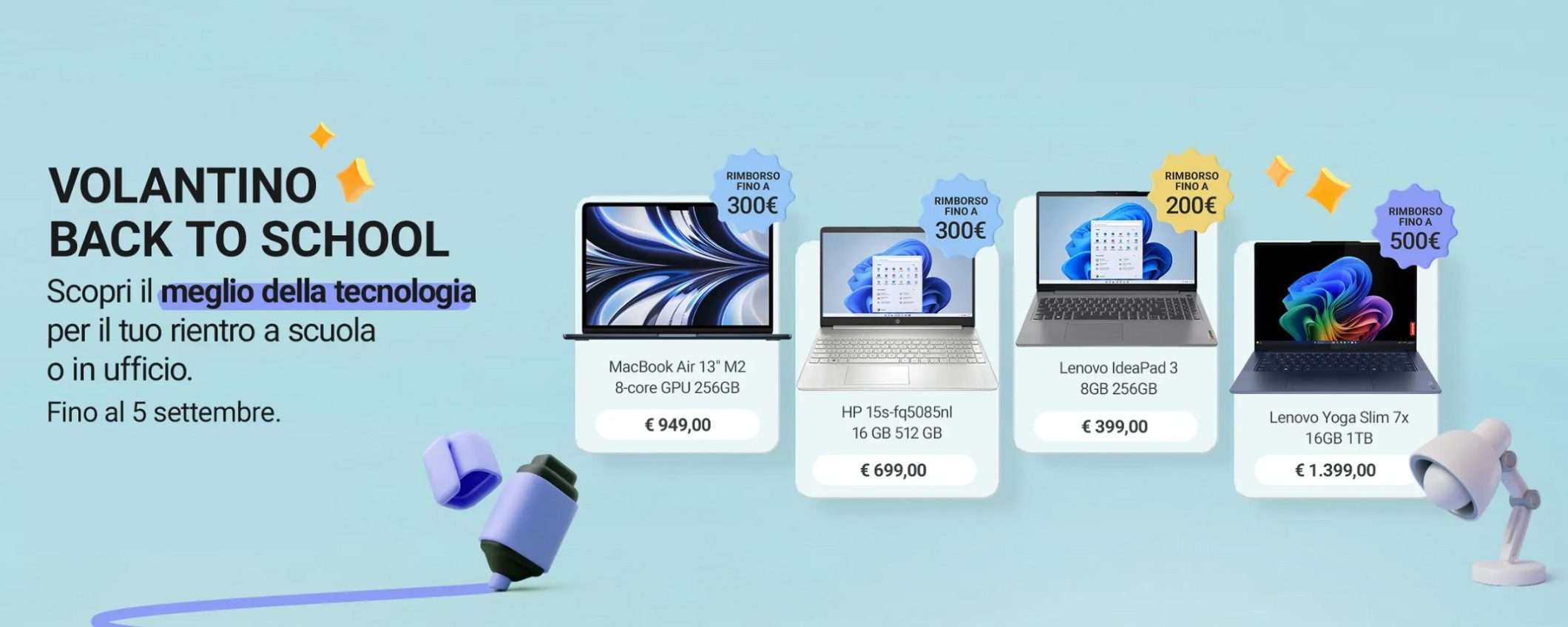 Unieuro Back to School: tanti sconti e rimborso fino a 500€ sui computer