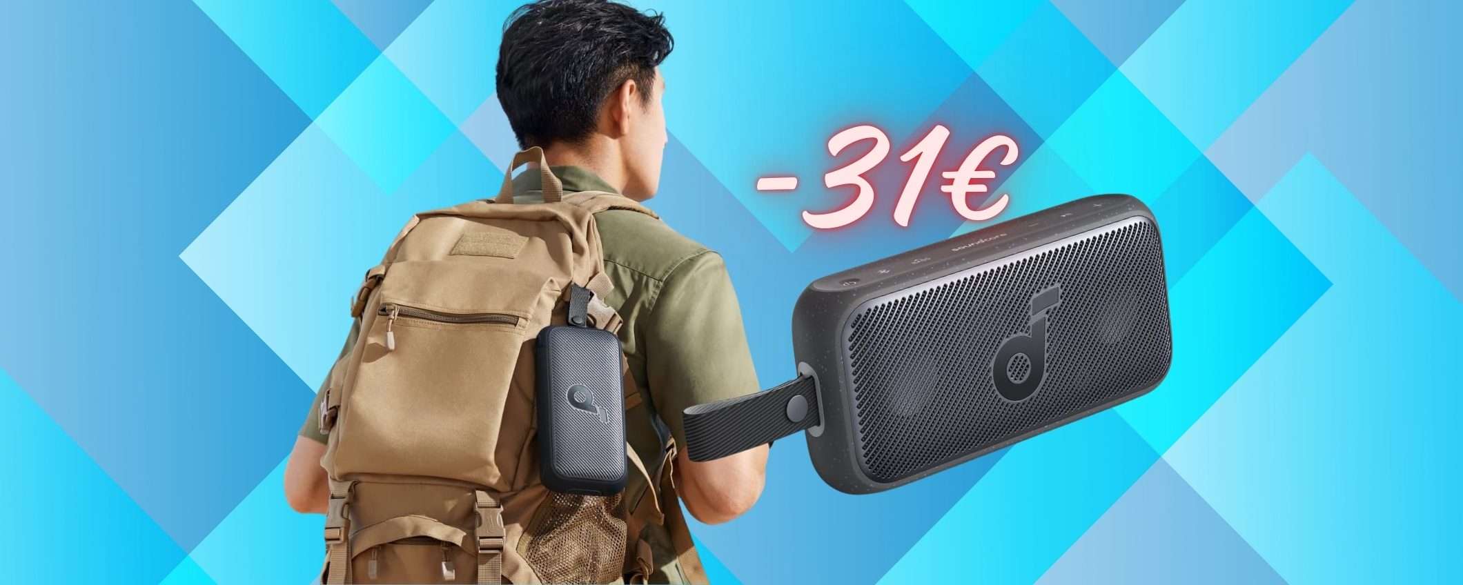 Cassa Bluetooth portatile e impermeabile Soundcore in DOPPIO SCONTO (-31€)