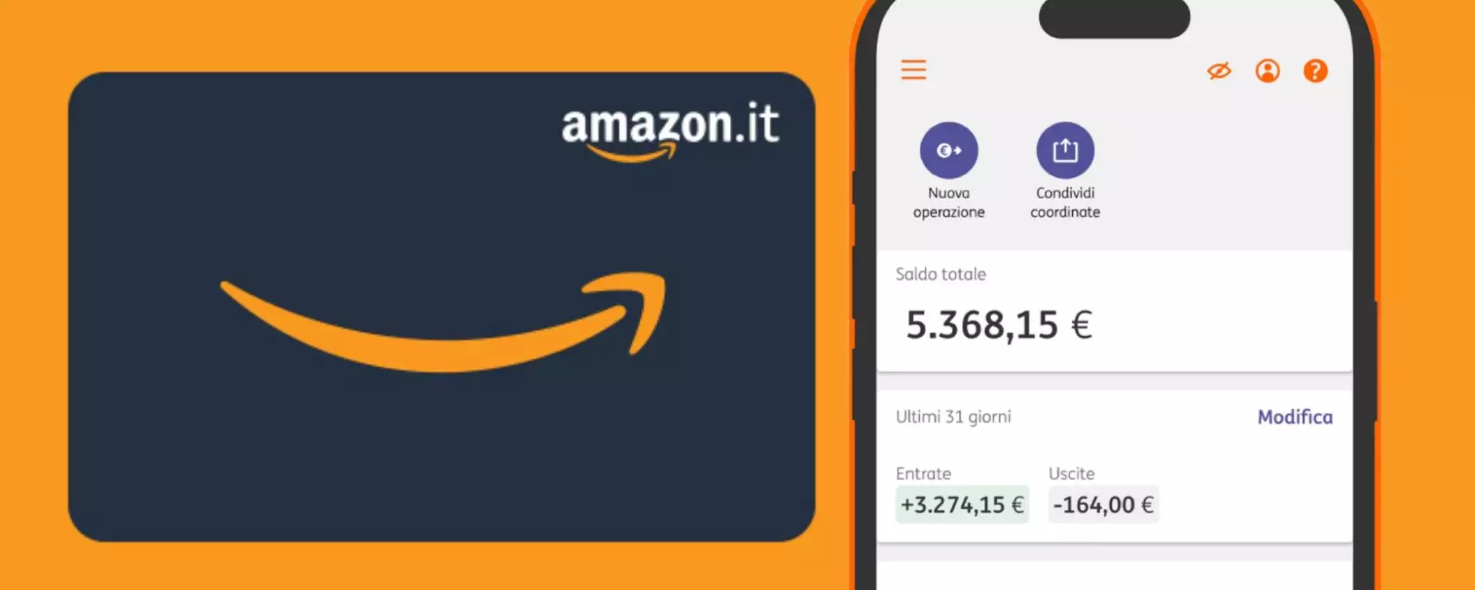 Con Conto Corrente Arancio Più hai buoni Amazon e carta di credito immediata