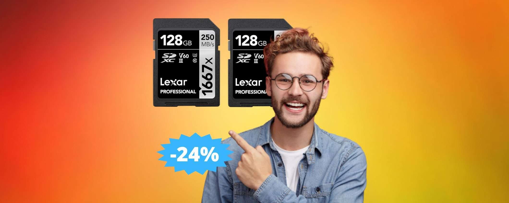 Schede SD Lexar Professional da 128 GB (x2): sconto EPICO del 24%