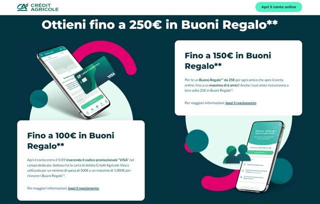 credit agricole 250 euro buoni amazon