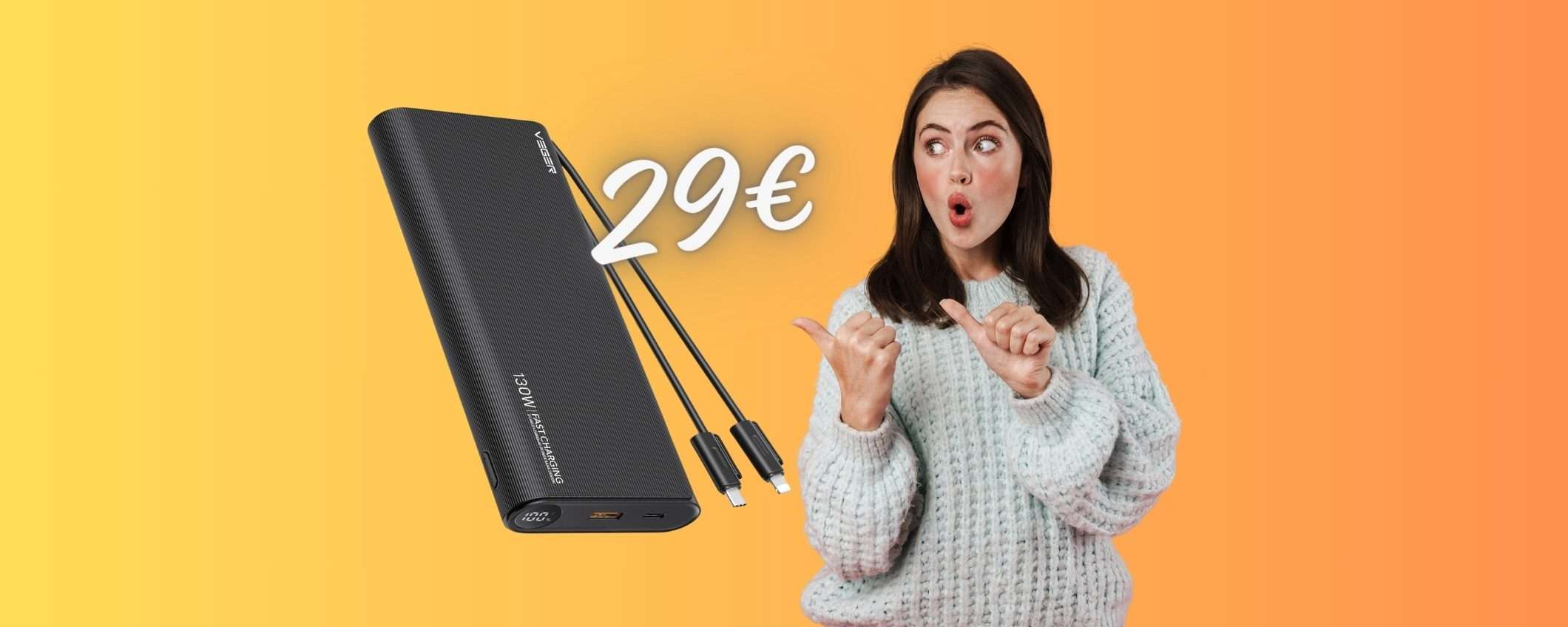 Doppio SCONTO su Amazon per questo Power Bank con cavi integrati (29€)