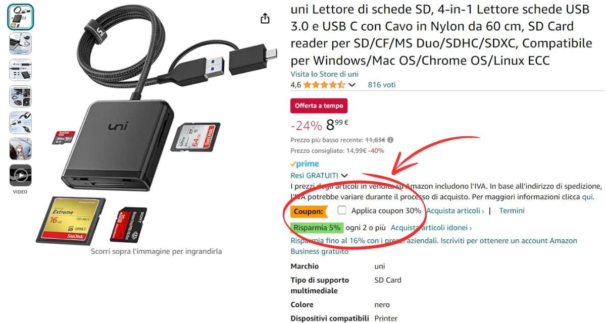 follia-amazon-solo-6-questo-lettore-schede-sd-4-1-limitatissimo-coupon