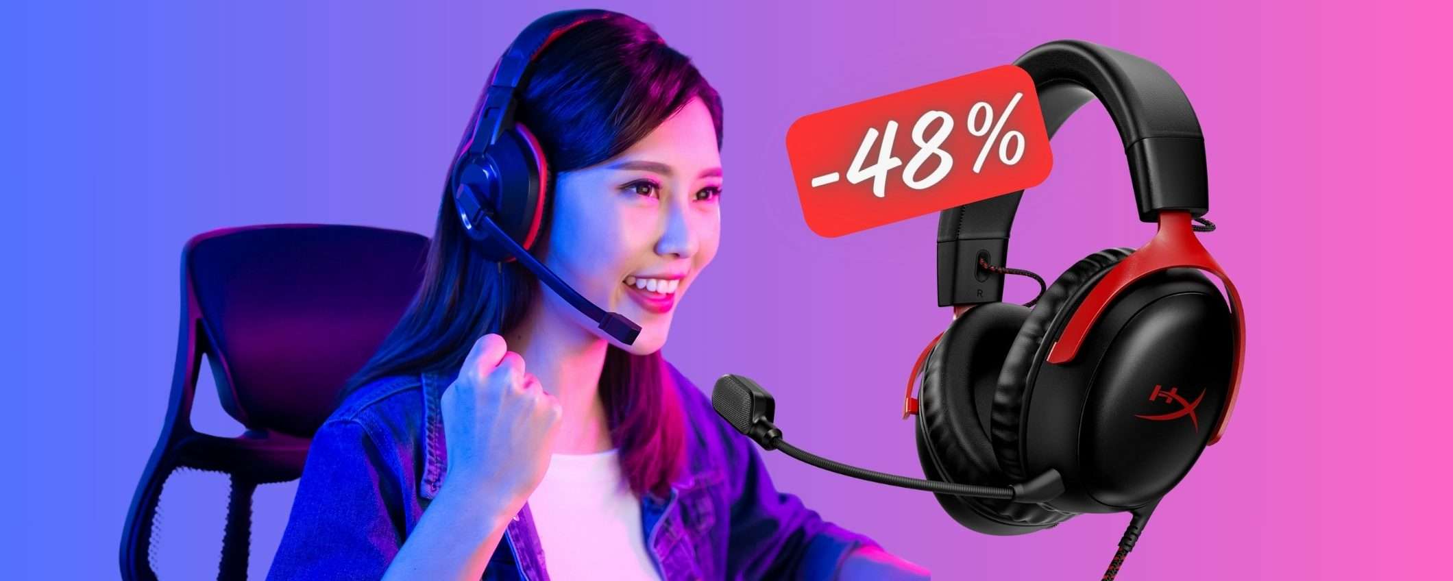 HyperX Cloud III: cuffie da gaming con microfono PC, Xbox e PS4 (-48%)