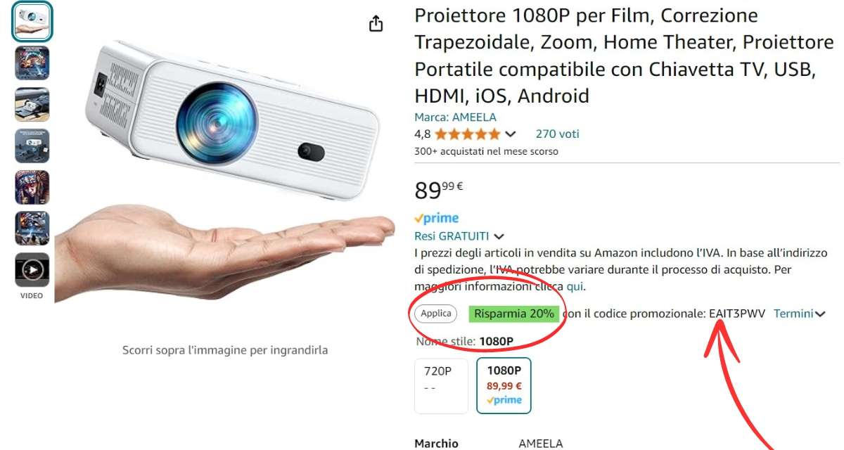 mini-proiettore-wifi-trasformare-parete-cinema-amazon-codice