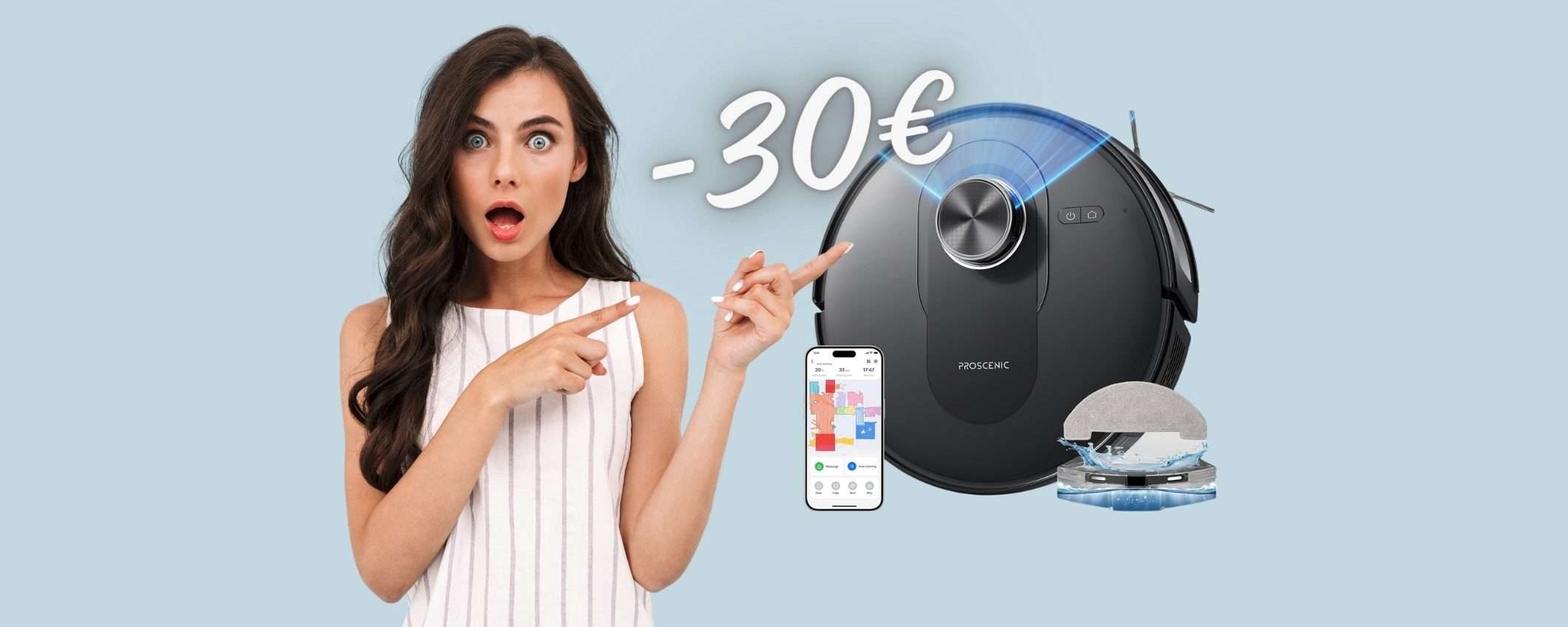 Proscenic Q8: robot aspirapolvere e lavapavimenti con COUPON di -30€