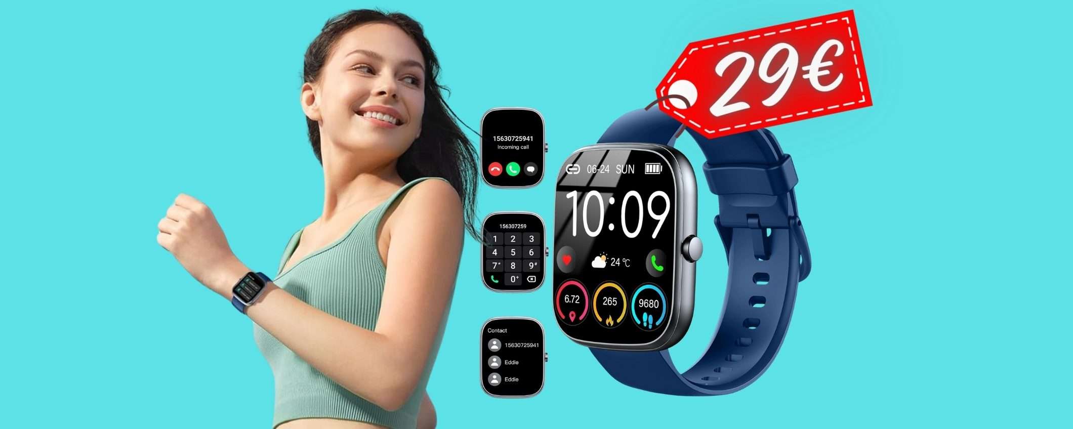 Smartwatch con oltre 100 profili sport e microfono per chiamate a 29€