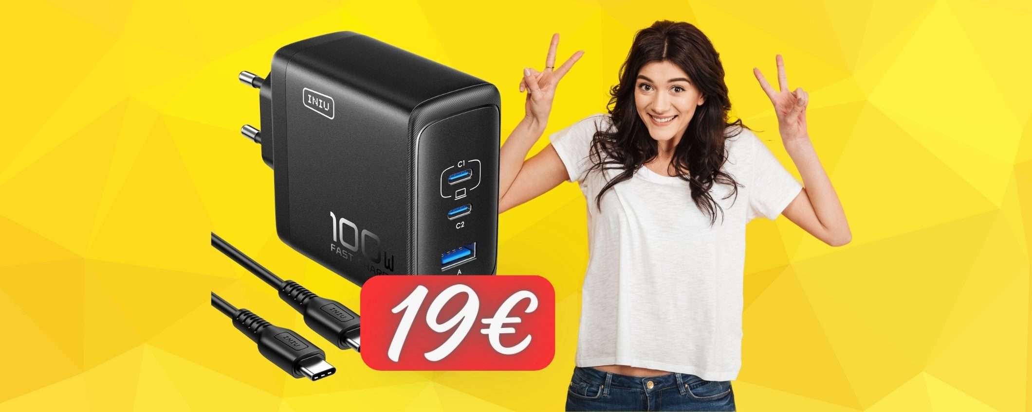 SOLO 19€ per questo caricatore USB da 100W con 3 uscite (-50%)