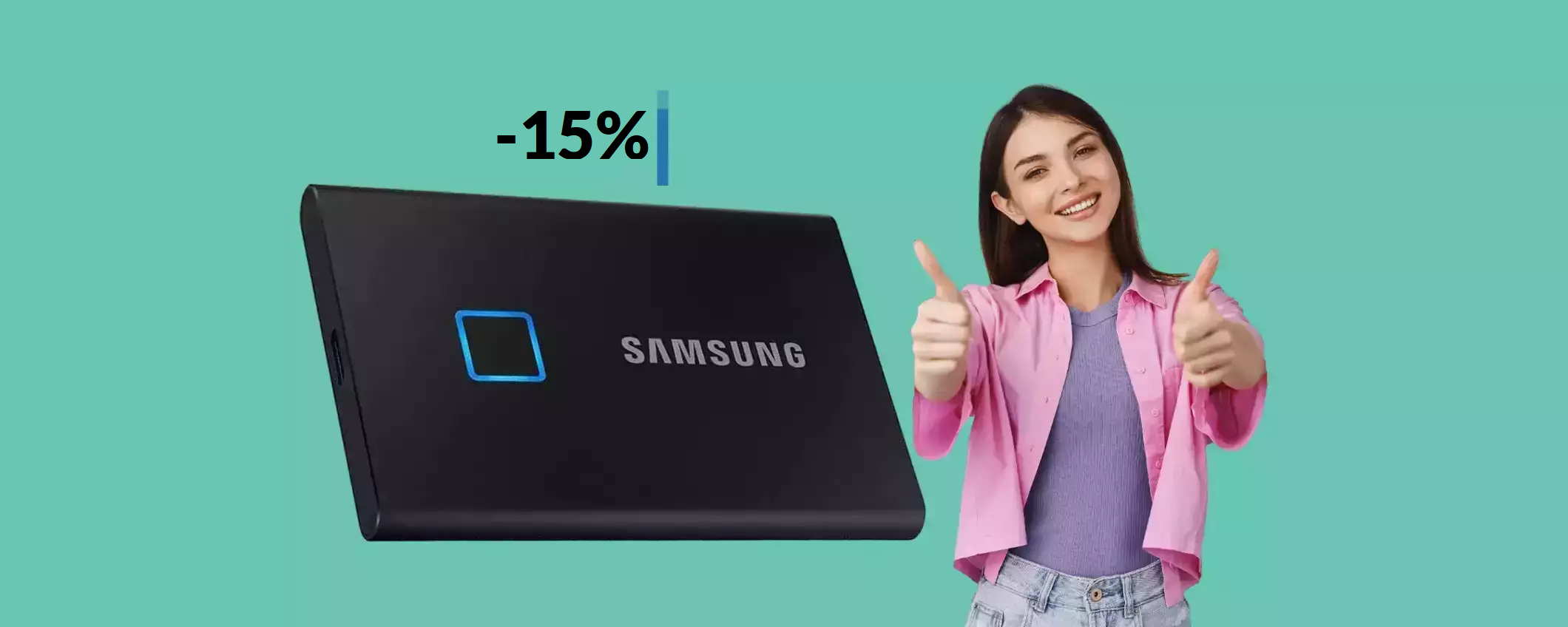 SSD esterno Samsung 500GB: dati al sicuro col lettore di impronte