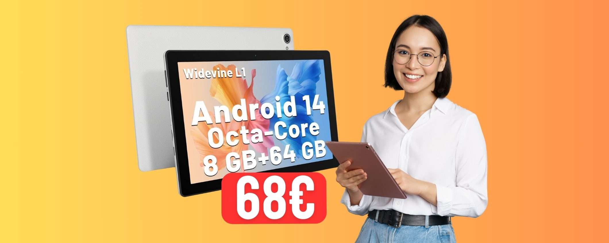 Tablet da 10 pollici con Android 14 oggi tuo a SOLI 68€, una FOLLIA