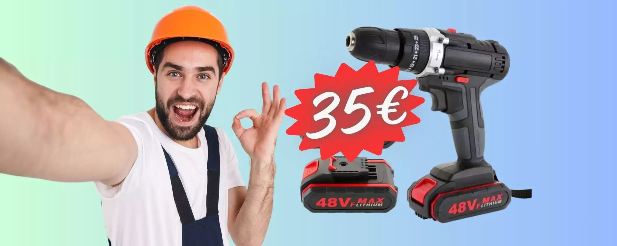 Trapano avvitatore professionale con 2 batterie, valigetta e accessori (35€)