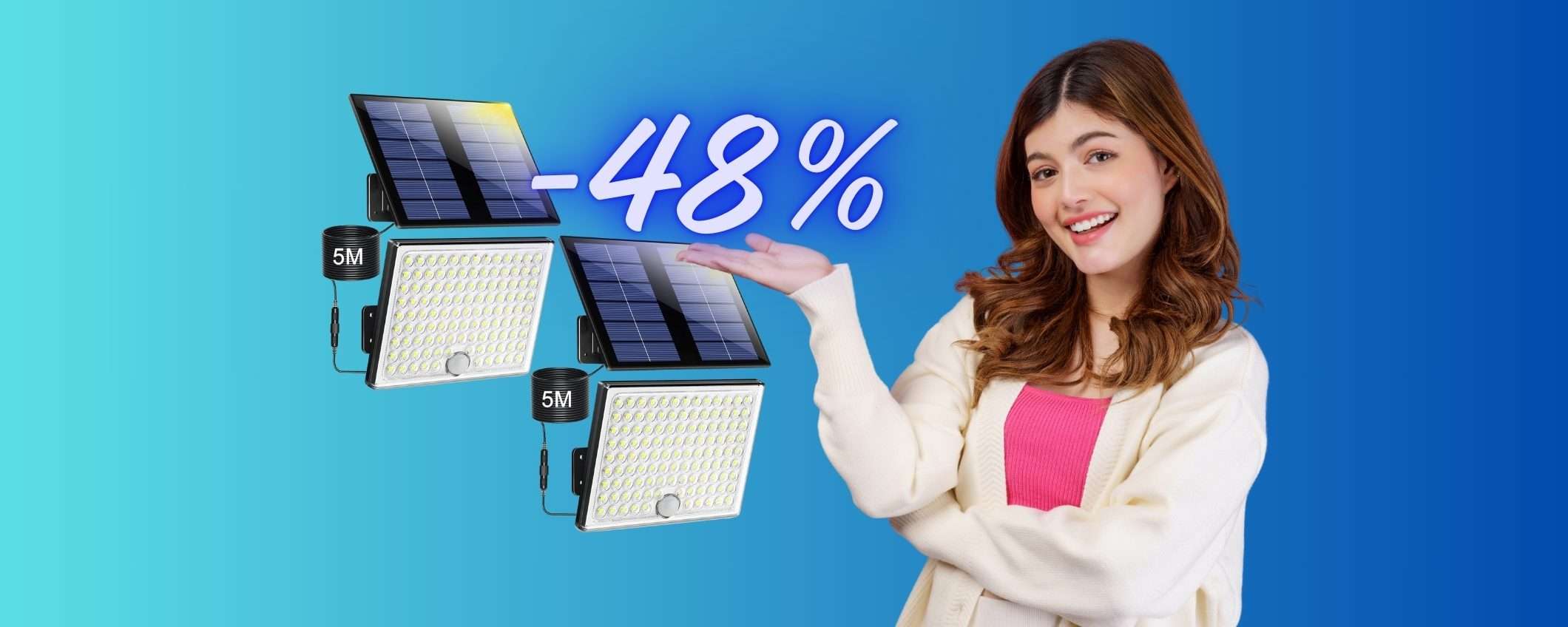 2 faretti da esterno con batteria solare e sensore di movimento al 48%