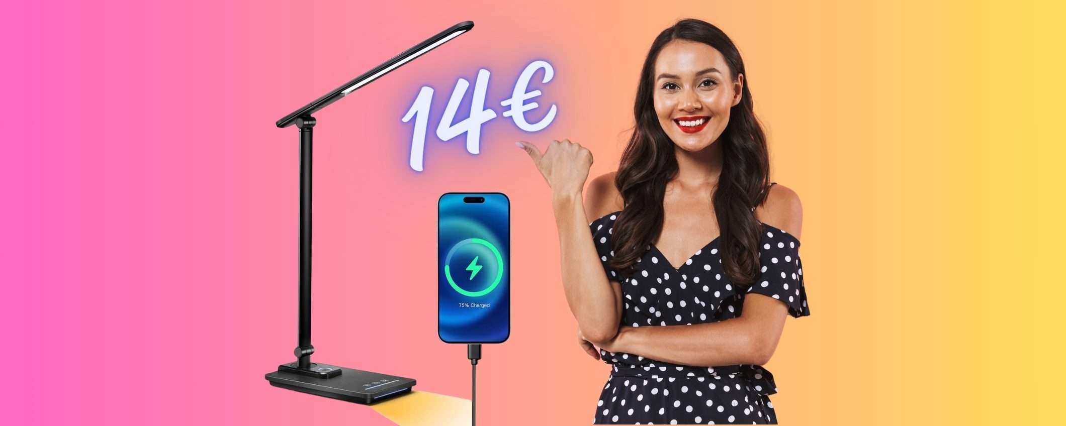 Lampada da scrivania con USB per ricaricare lo smartphone tua a 14€