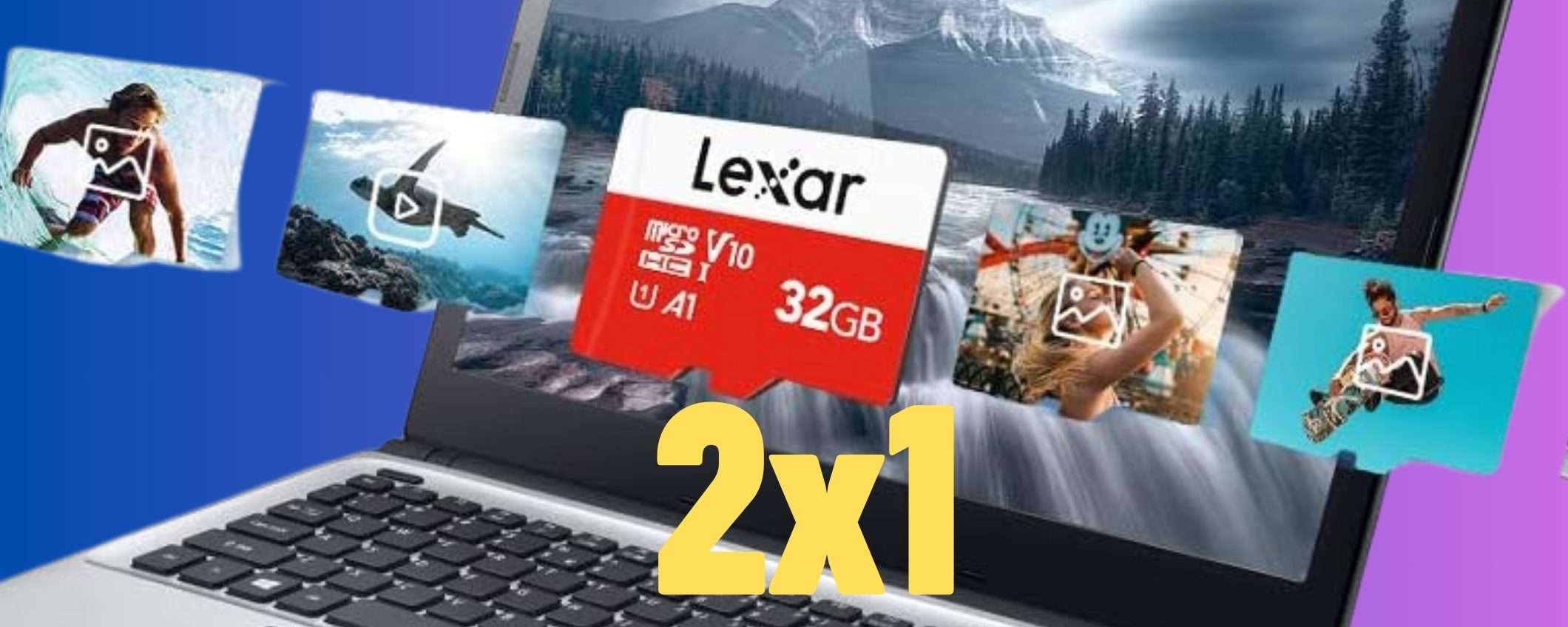 Scheda MicroSD Lexar da 32 GB con adattatore: 2 pz a 11€ su Amazon