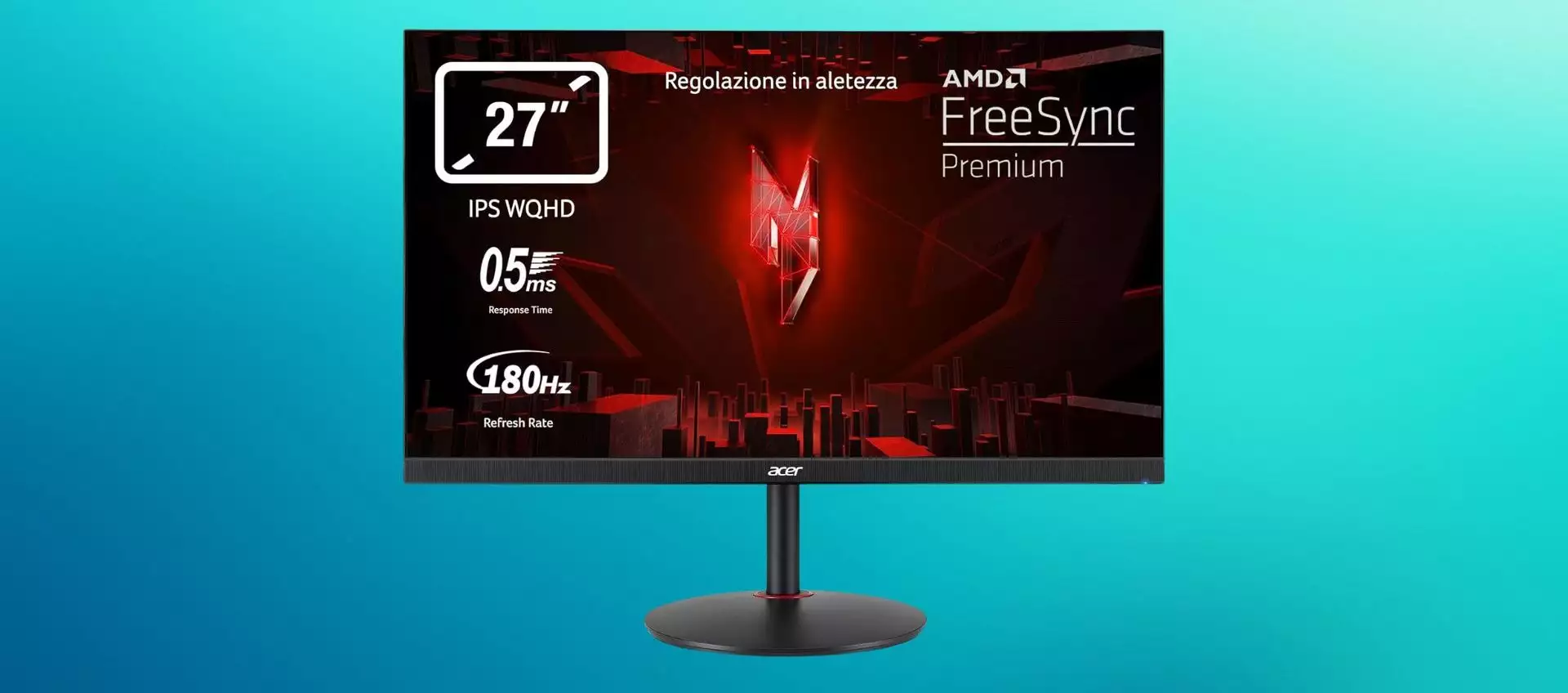 Monitor da gaming Acer Nitro a meno di 200€ (-20%): 180Hz, WQHD e AMD FreeSync Premium