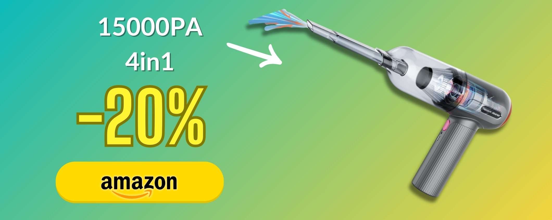 Sconto del 20% sul mini aspirapolvere portatile: senza fili e 4in1