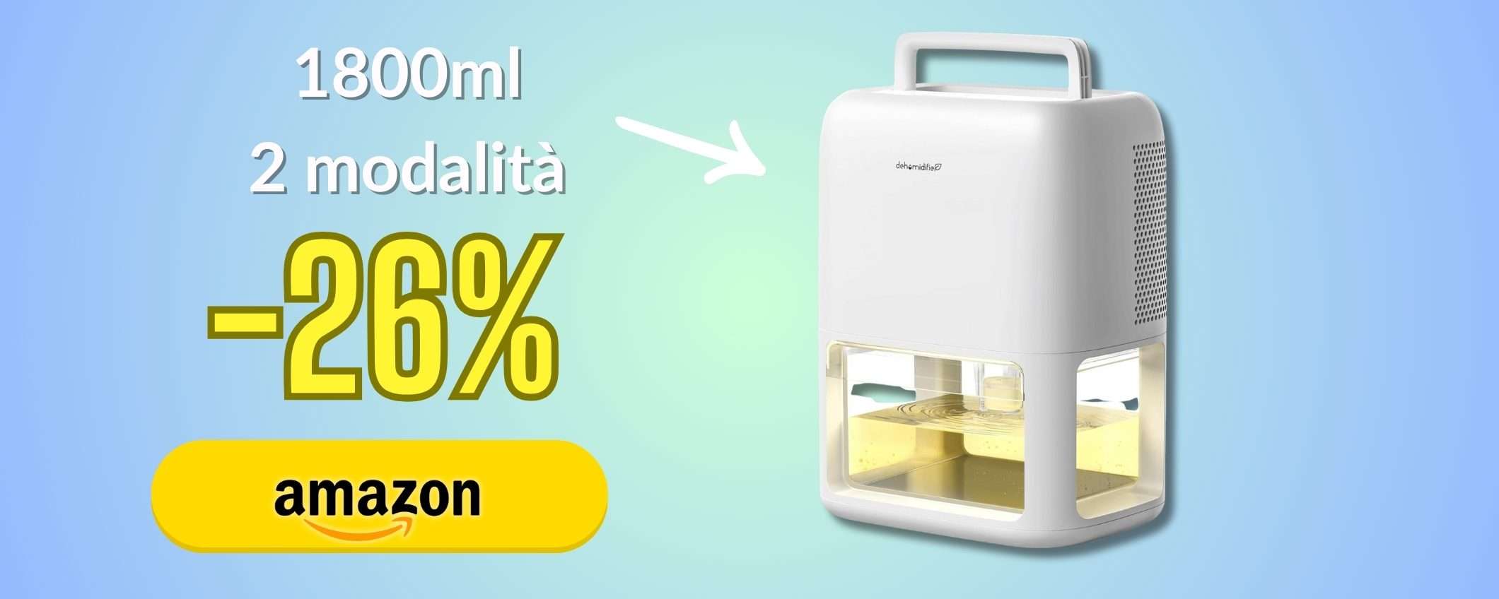 Problemi di muffa? Deumidificatore 1800ml silenzioso ed esemplare, -26%