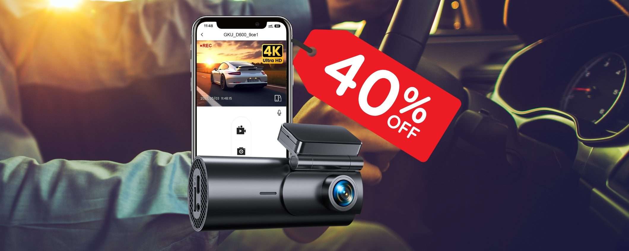 Dash Cam per auto con risoluzione 4K, grandangolo da 170° e visione notturna