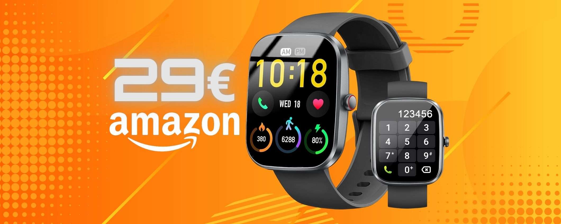 Smartwatch con più di 100 profili sport, IP68 e con microfono per chiamate (29€)